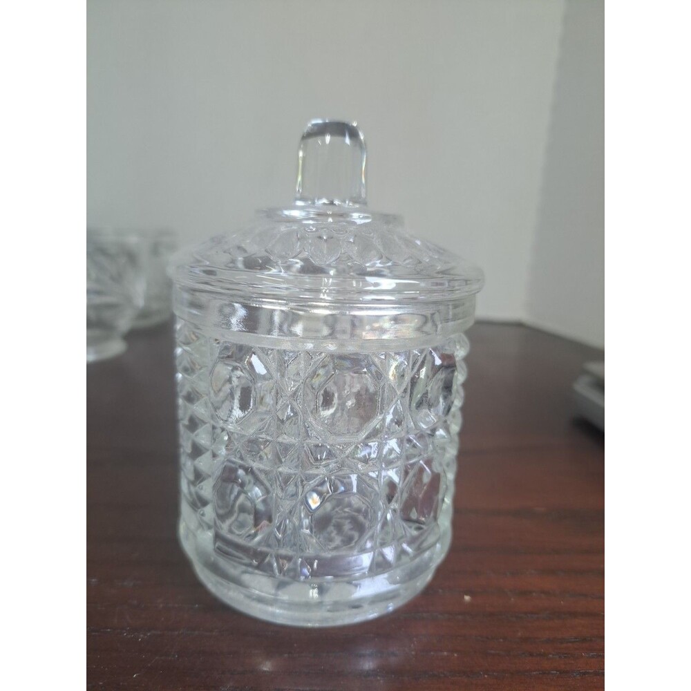 1970s Federal Glass Windsor  Button And Cane Pressed Glass  Jar With Lid